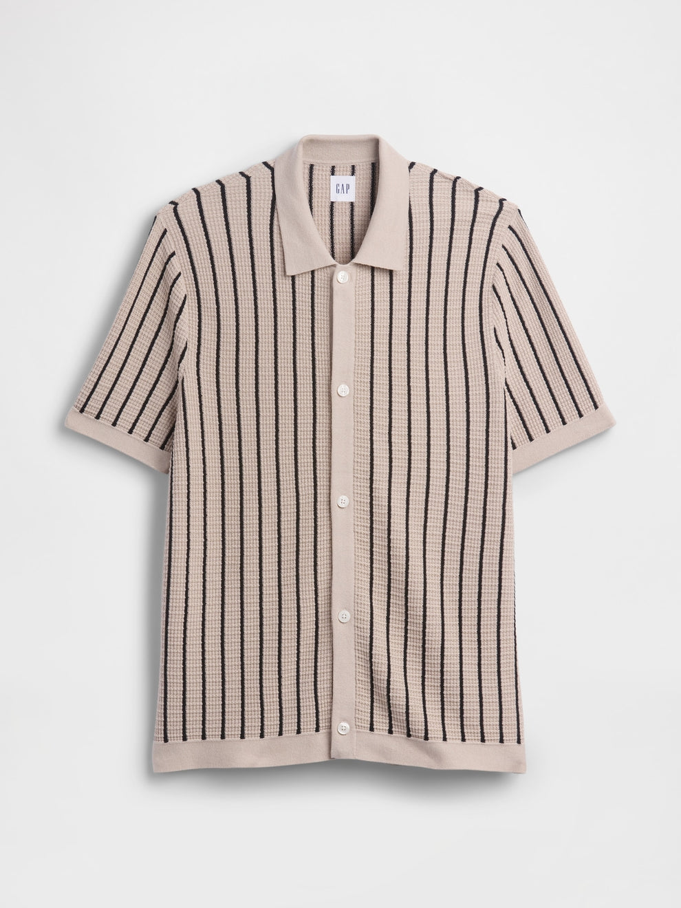 Button-Up Sweater Polo Shirt - Cobblestone beige