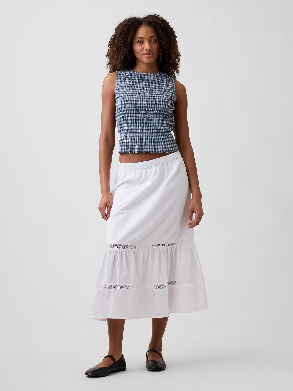 Smocked Gingham Crop Peplum Top - blue gingham