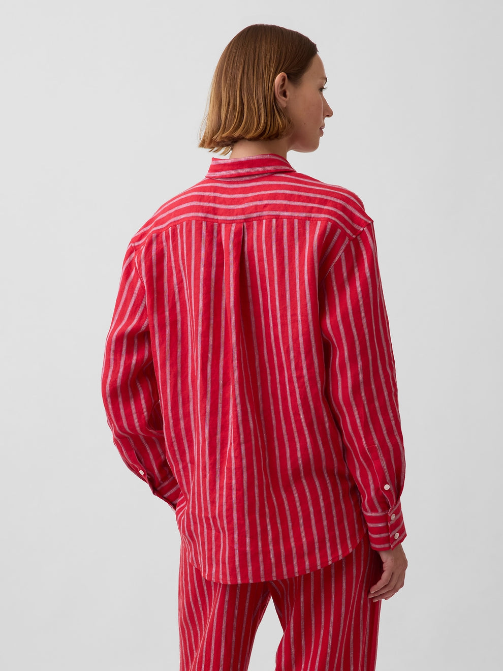 100% Linen Oversized Shirt - Red & blue stripe