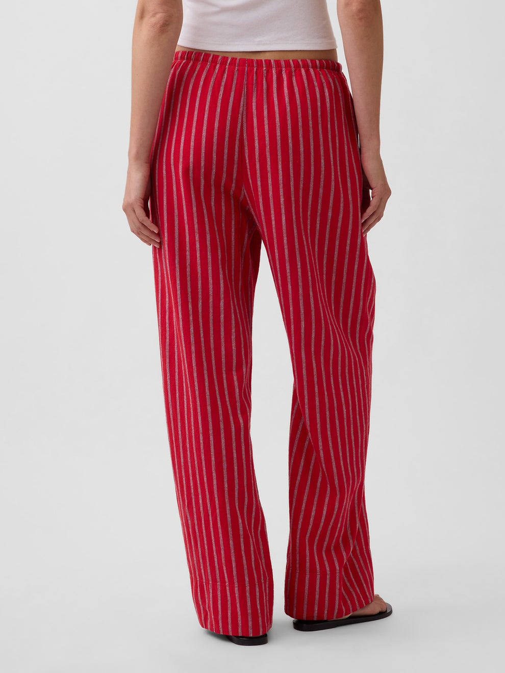 Linen-Blend Easy Wide-Leg Pants - Red & blue stripe