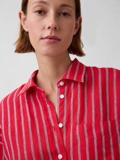 100% Linen Oversized Shirt - Red & blue stripe