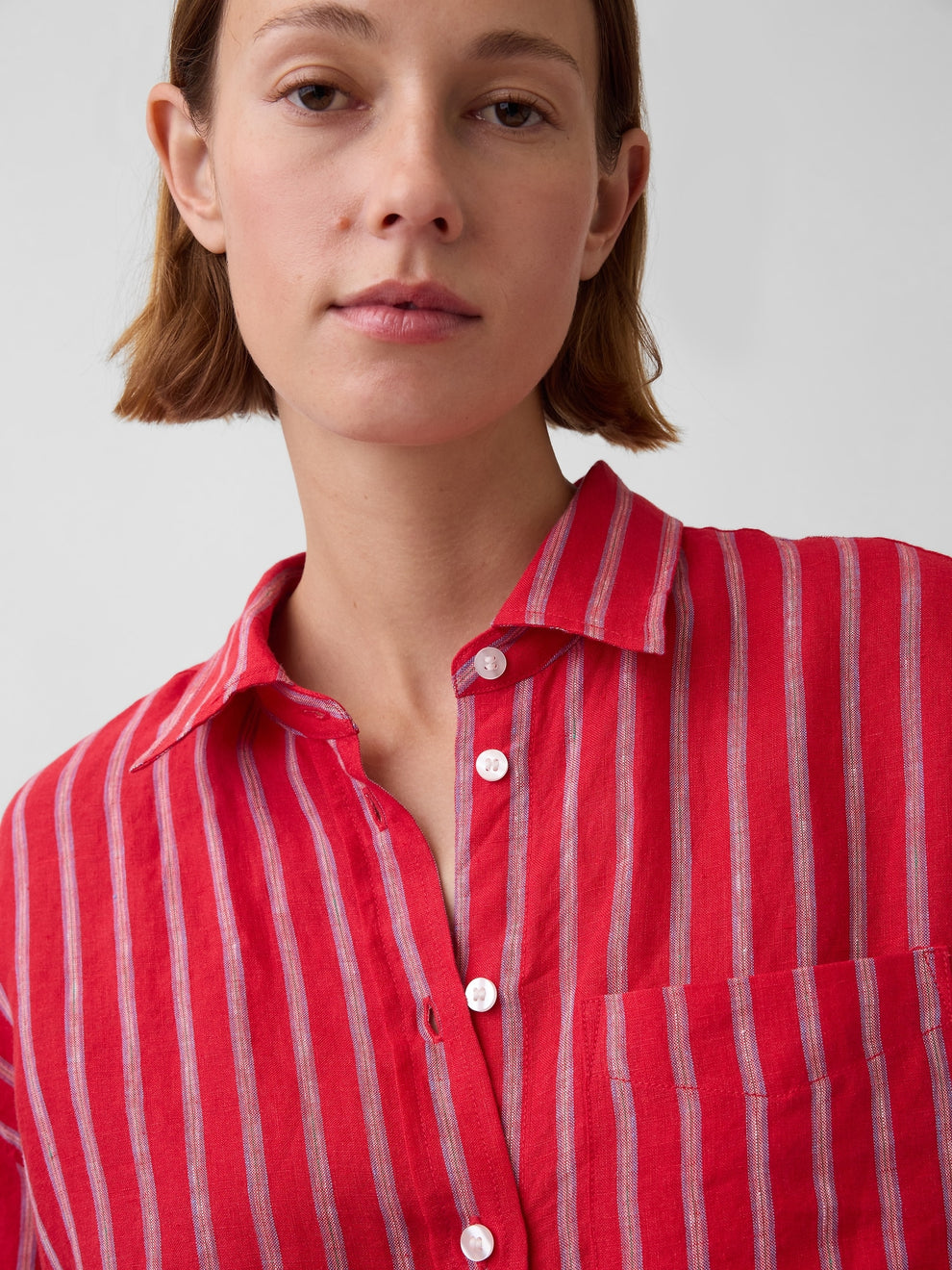 100% Linen Oversized Shirt - Red & blue stripe