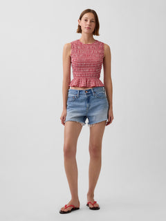 Smocked Gingham Crop Peplum Top - Red gingham