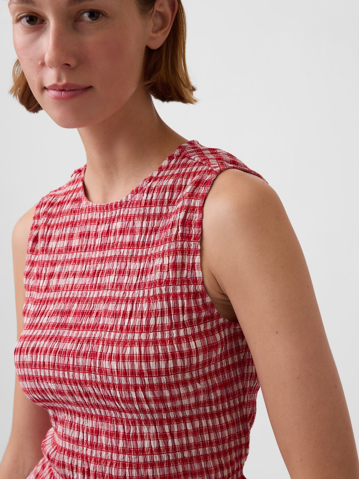 Smocked Gingham Crop Peplum Top - Red gingham