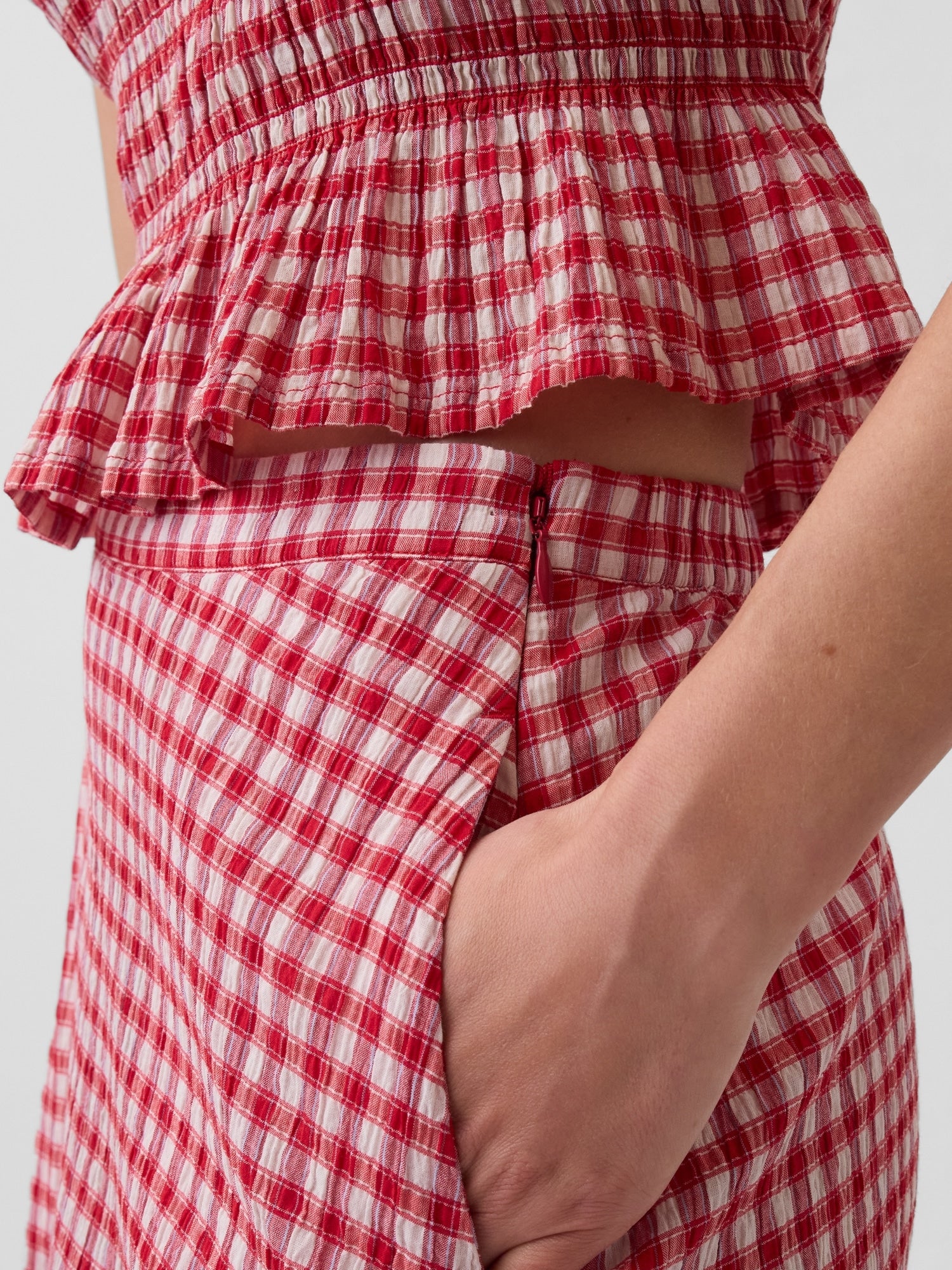 Gingham Maxi Skirt - Red gingham