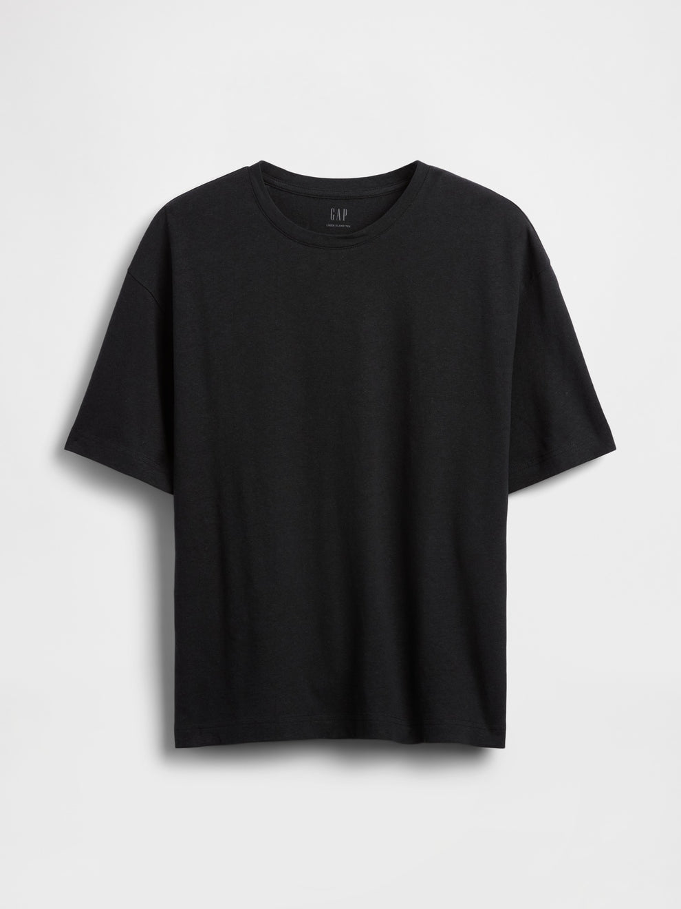 Linen-Cotton Oversized Crop T-Shirt - moonless night