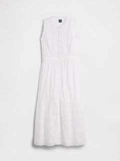Lace-Trim Tiered Midi Shirtdress - Fresh white