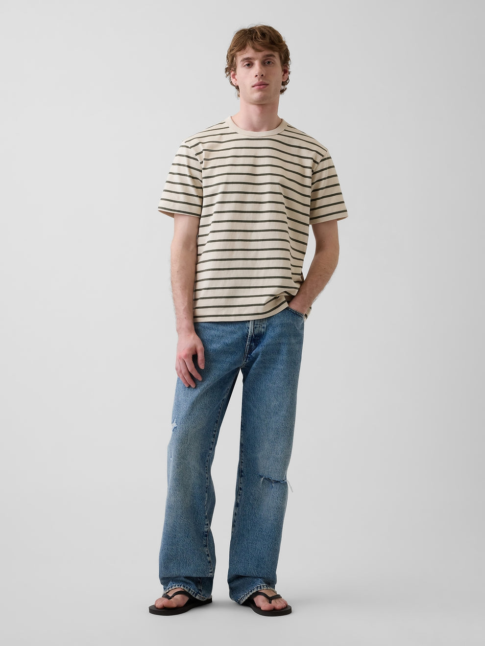 Adult Heavyweight Relaxed T-Shirt - GREEN STRIPE