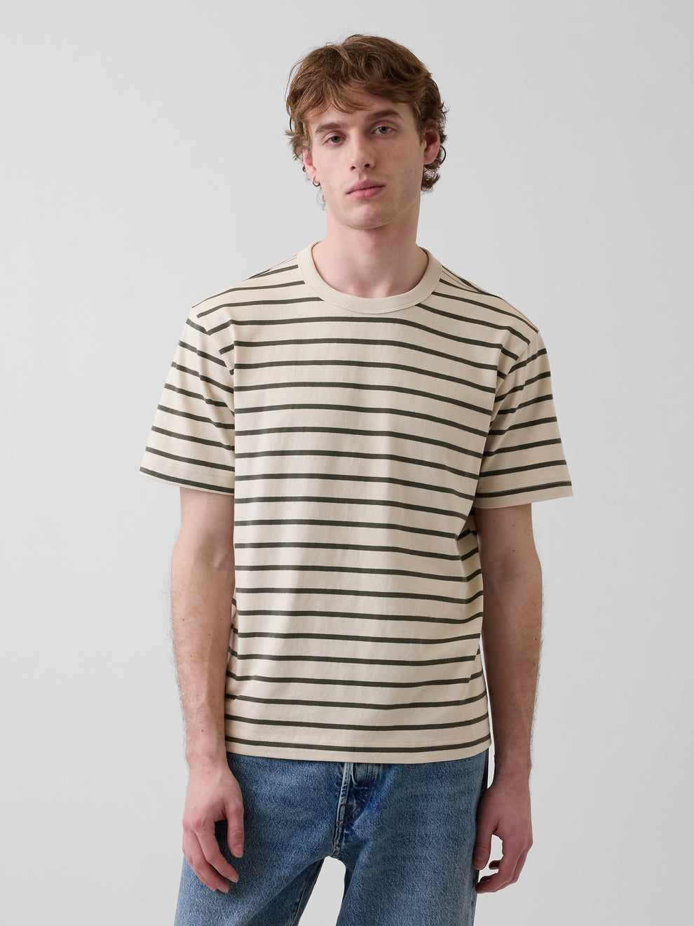 Adult Heavyweight Relaxed T-Shirt - GREEN STRIPE