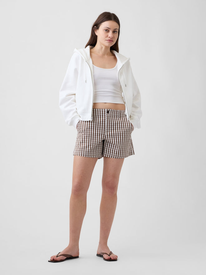 5" Mid Rise Downtown Khaki Shorts - Brown gingham