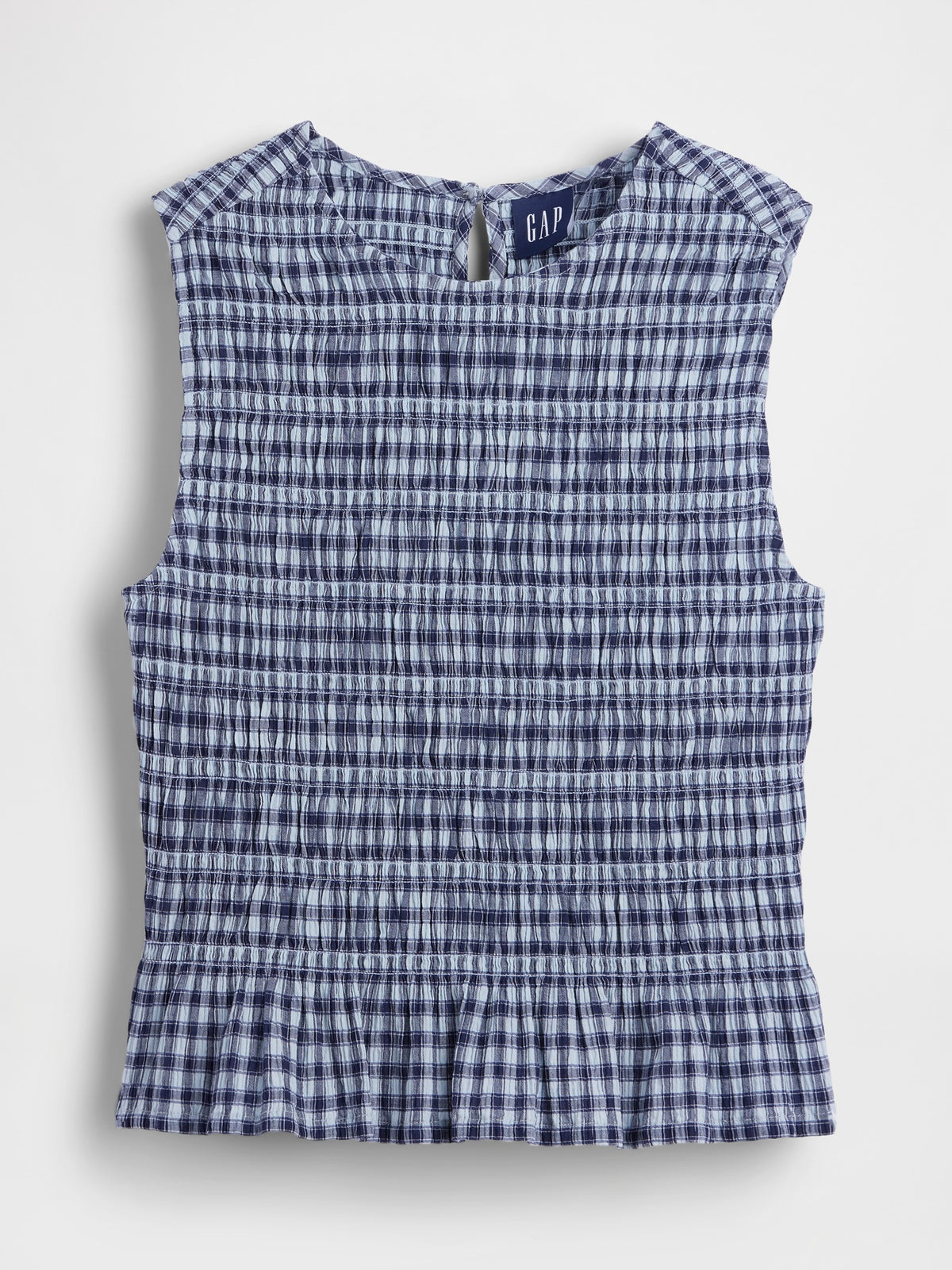 Smocked Gingham Crop Peplum Top - blue gingham