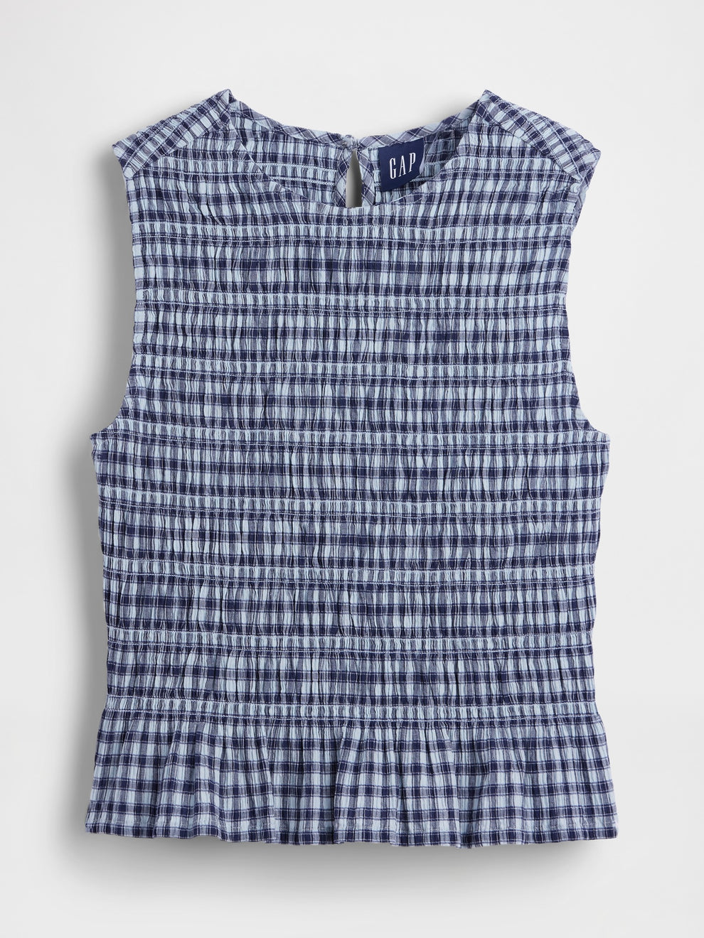 Smocked Gingham Crop Peplum Top - blue gingham