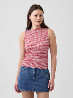 Boatneck Tank Top - Red gingham