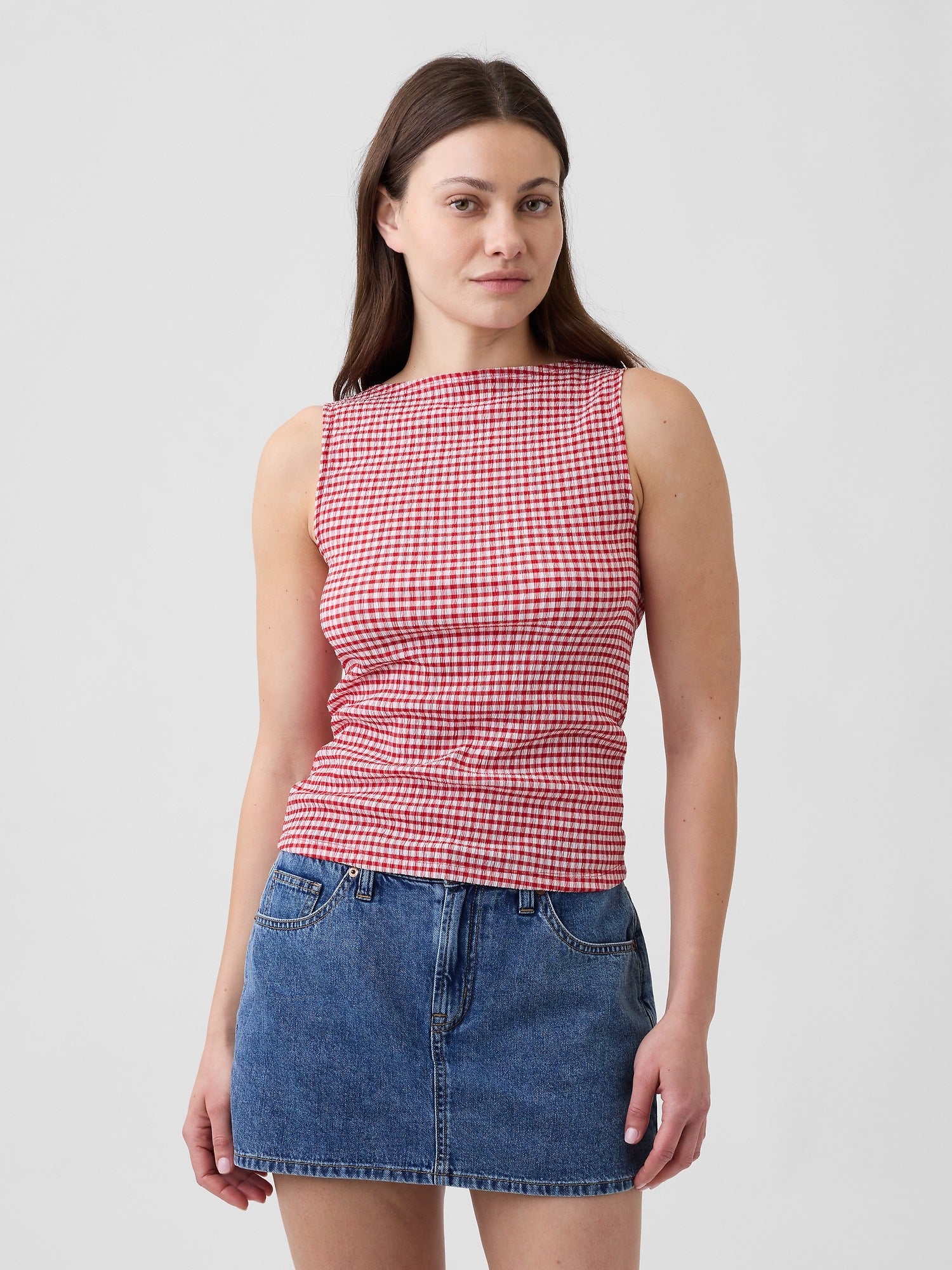 Boatneck Tank Top - Red gingham