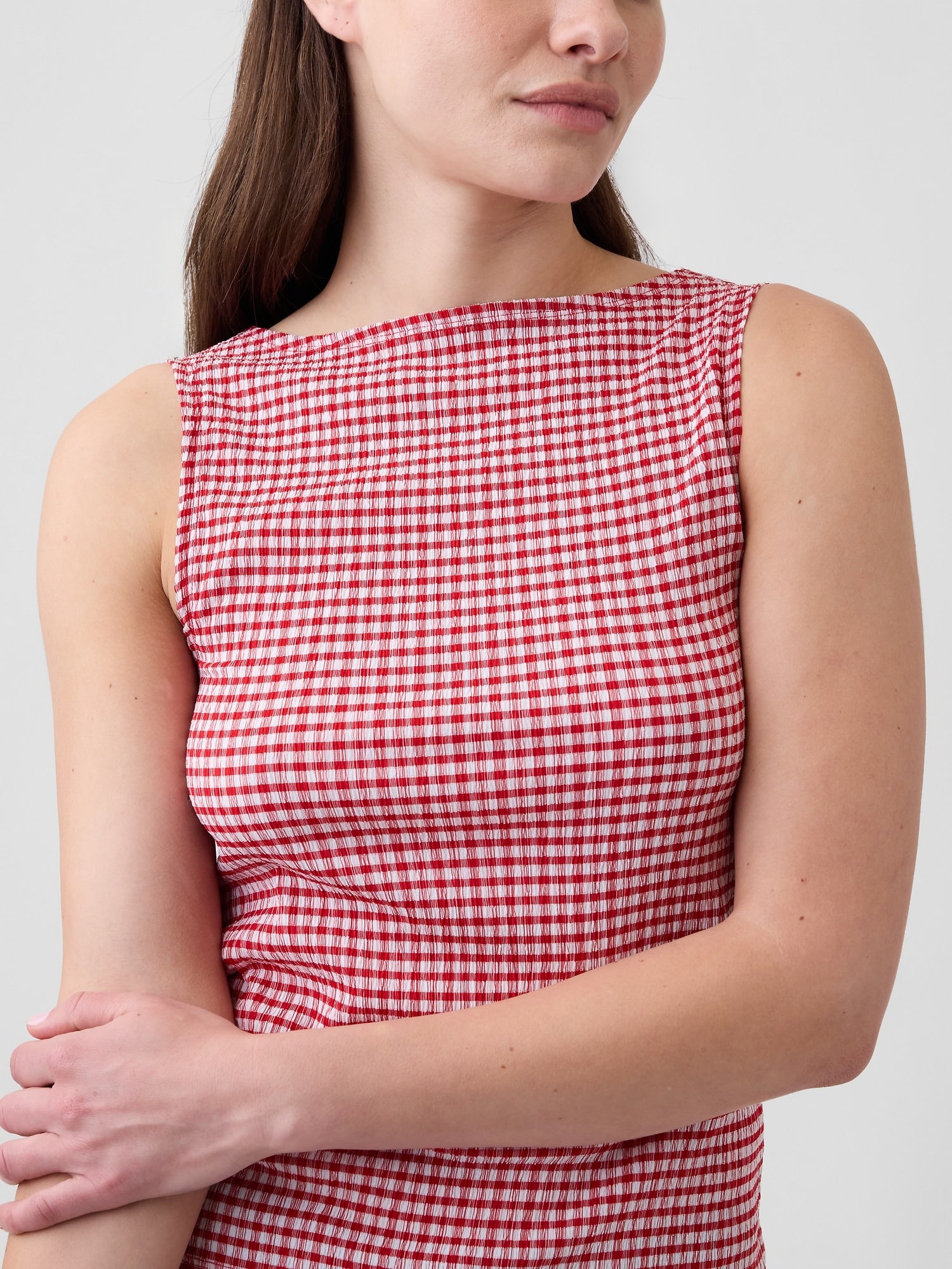 Boatneck Tank Top - Red gingham
