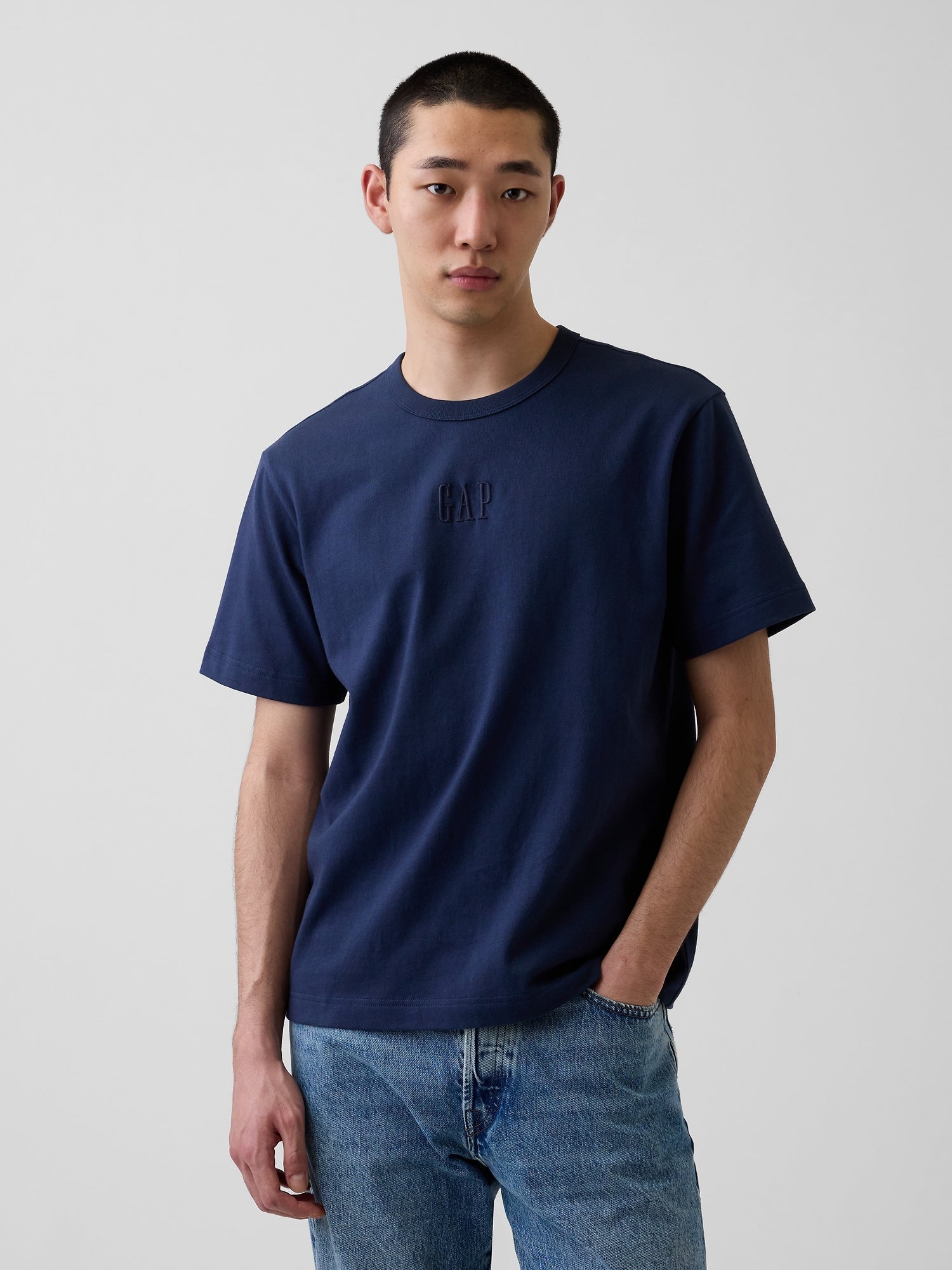 Adult Heavyweight Relaxed Logo T-Shirt - vintage navy