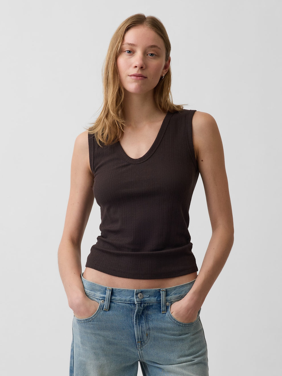 Variegated Rib Tank Top - Terra brown