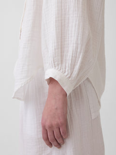 Cotton Gauze Oversized Collarless Shirt - Fresh white
