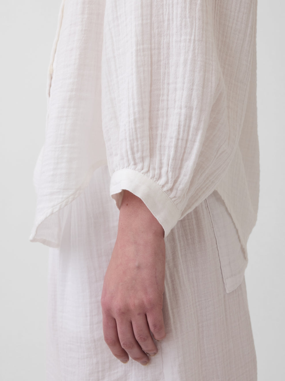 Cotton Gauze Oversized Collarless Shirt - Fresh white