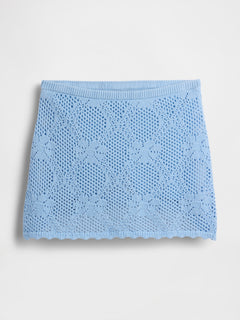 100% Cotton Pointelle Mini Sweater Skort - Cerulean  blue