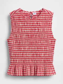 Smocked Gingham Crop Peplum Top - Red gingham