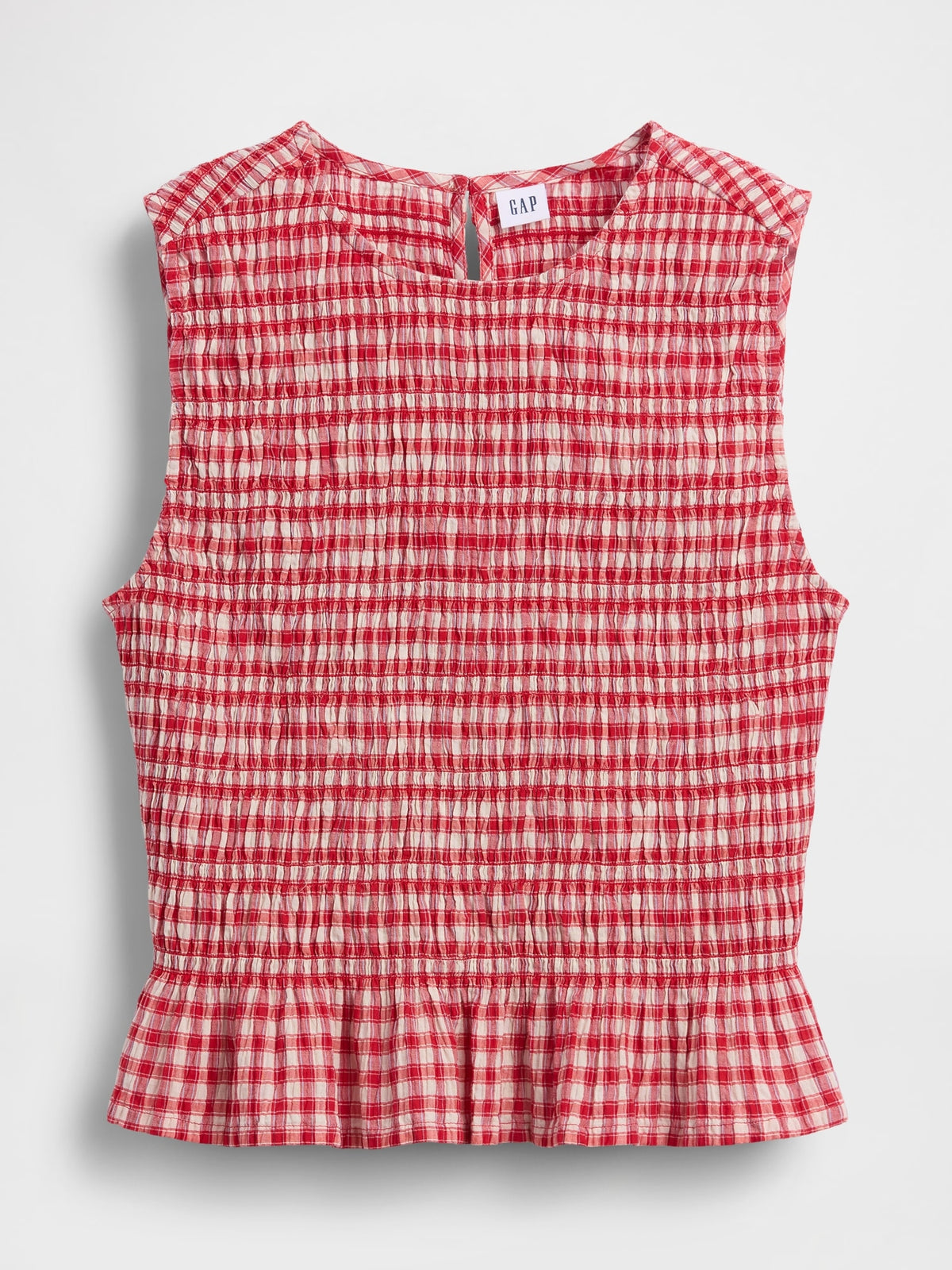 Smocked Gingham Crop Peplum Top - Red gingham
