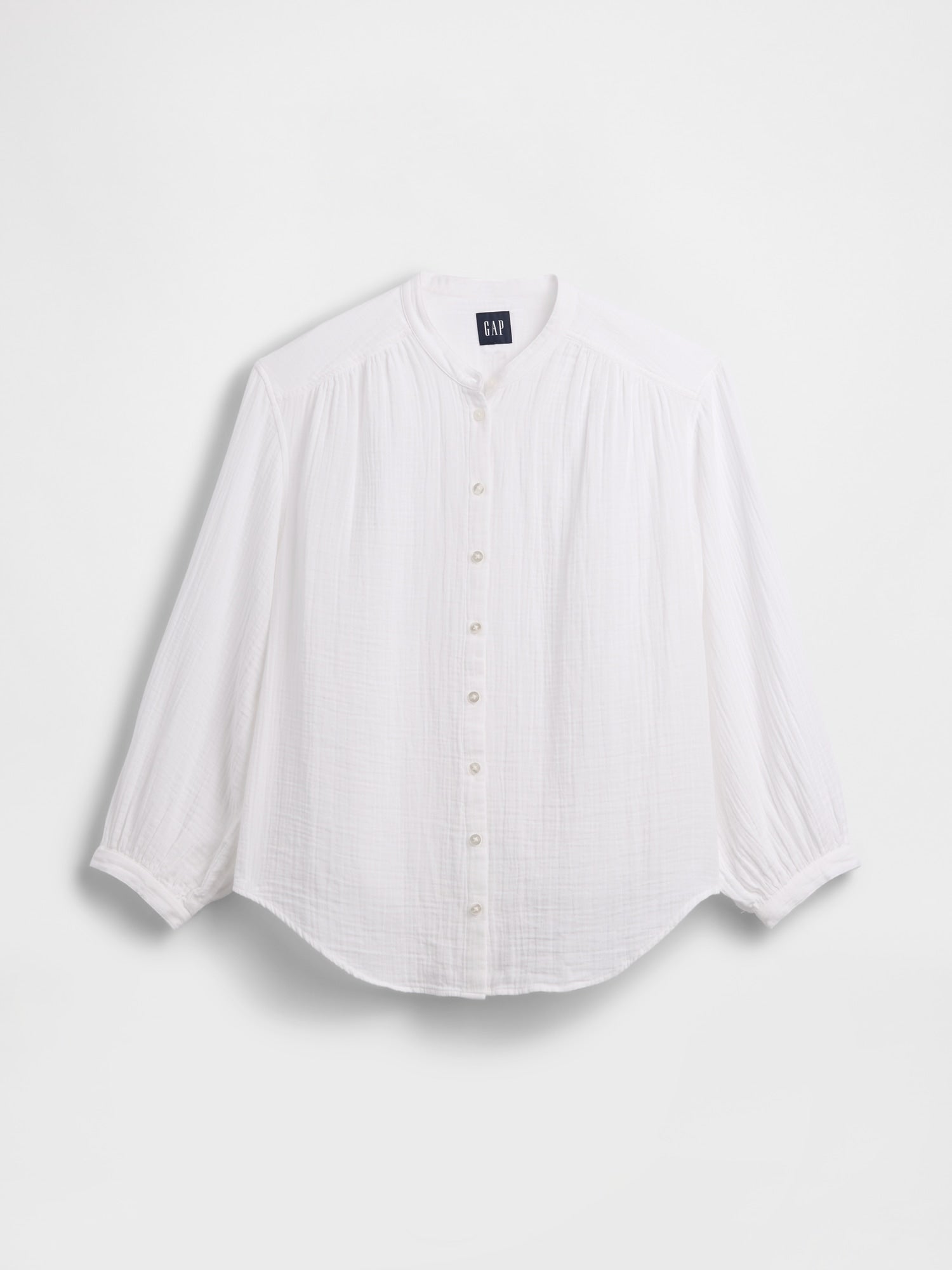 Cotton Gauze Oversized Collarless Shirt - Fresh white