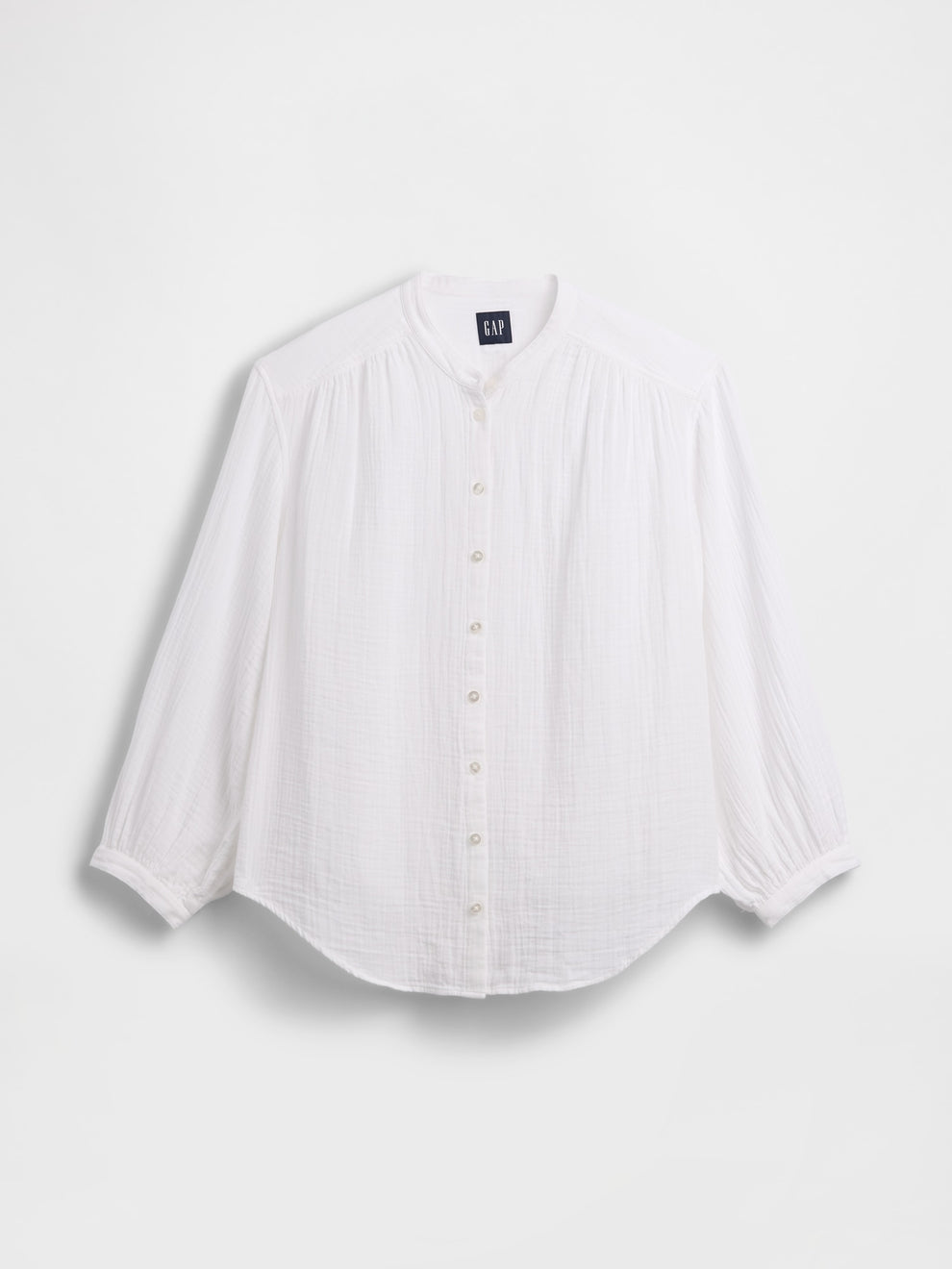 Cotton Gauze Oversized Collarless Shirt - Fresh white
