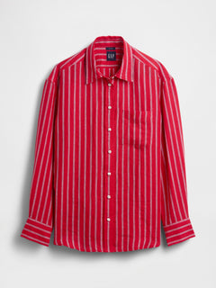 100% Linen Oversized Shirt - Red & blue stripe