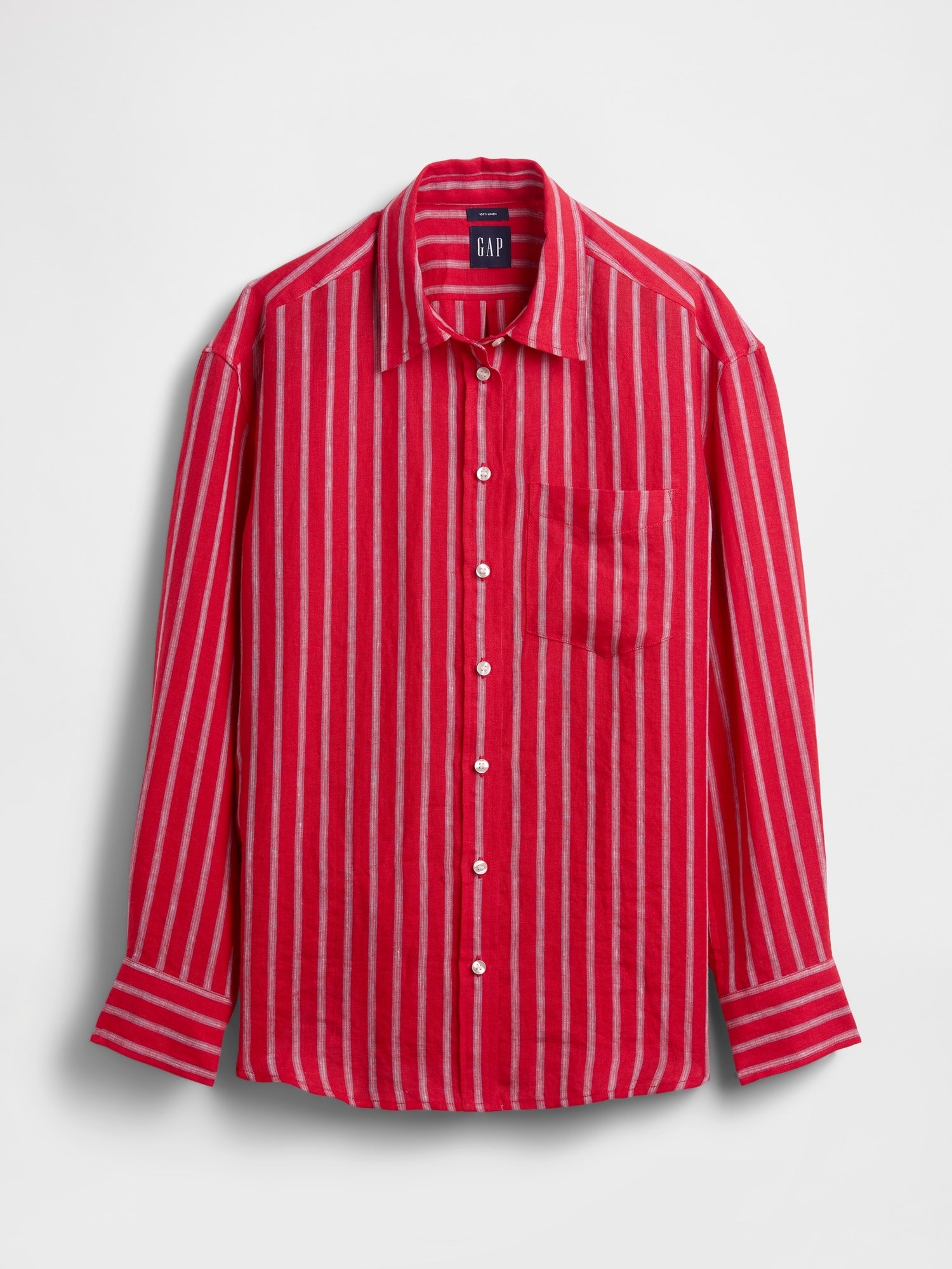 100% Linen Oversized Shirt - Red & blue stripe