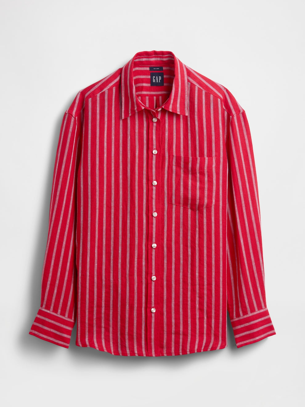 100% Linen Oversized Shirt - Red & blue stripe