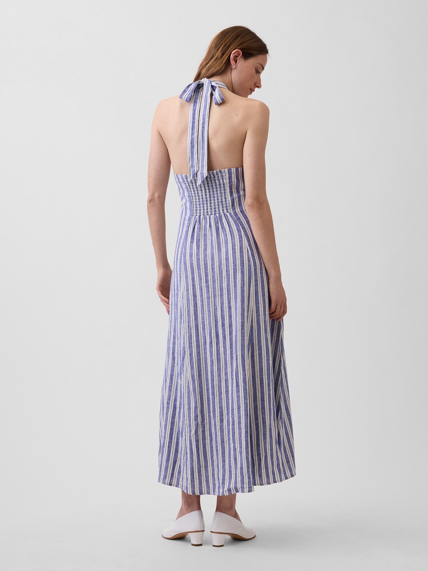 Linen-Blend Halter Maxi Dress - Blue stripe