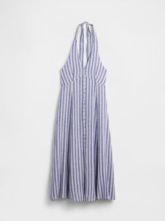 Linen-Blend Halter Maxi Dress - Blue stripe