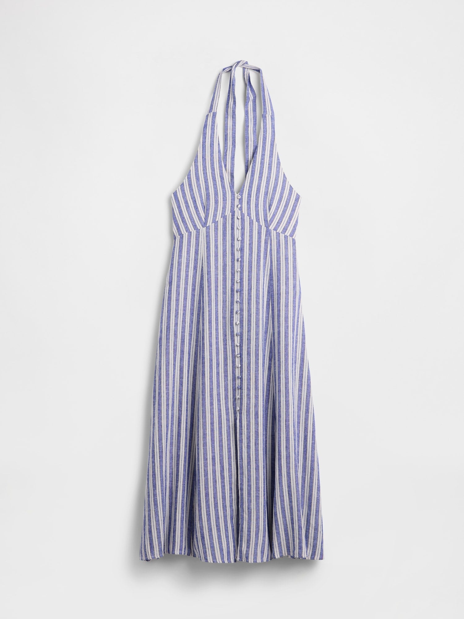 Linen-Blend Halter Maxi Dress - Blue stripe