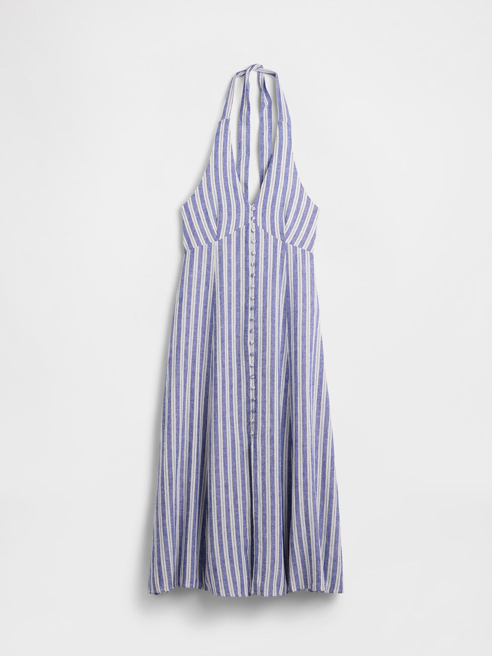 Linen-Blend Halter Maxi Dress - Blue stripe