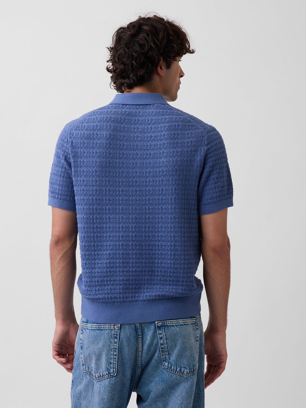 Textured Zip Polo Sweater Shirt - Bainbridge blue