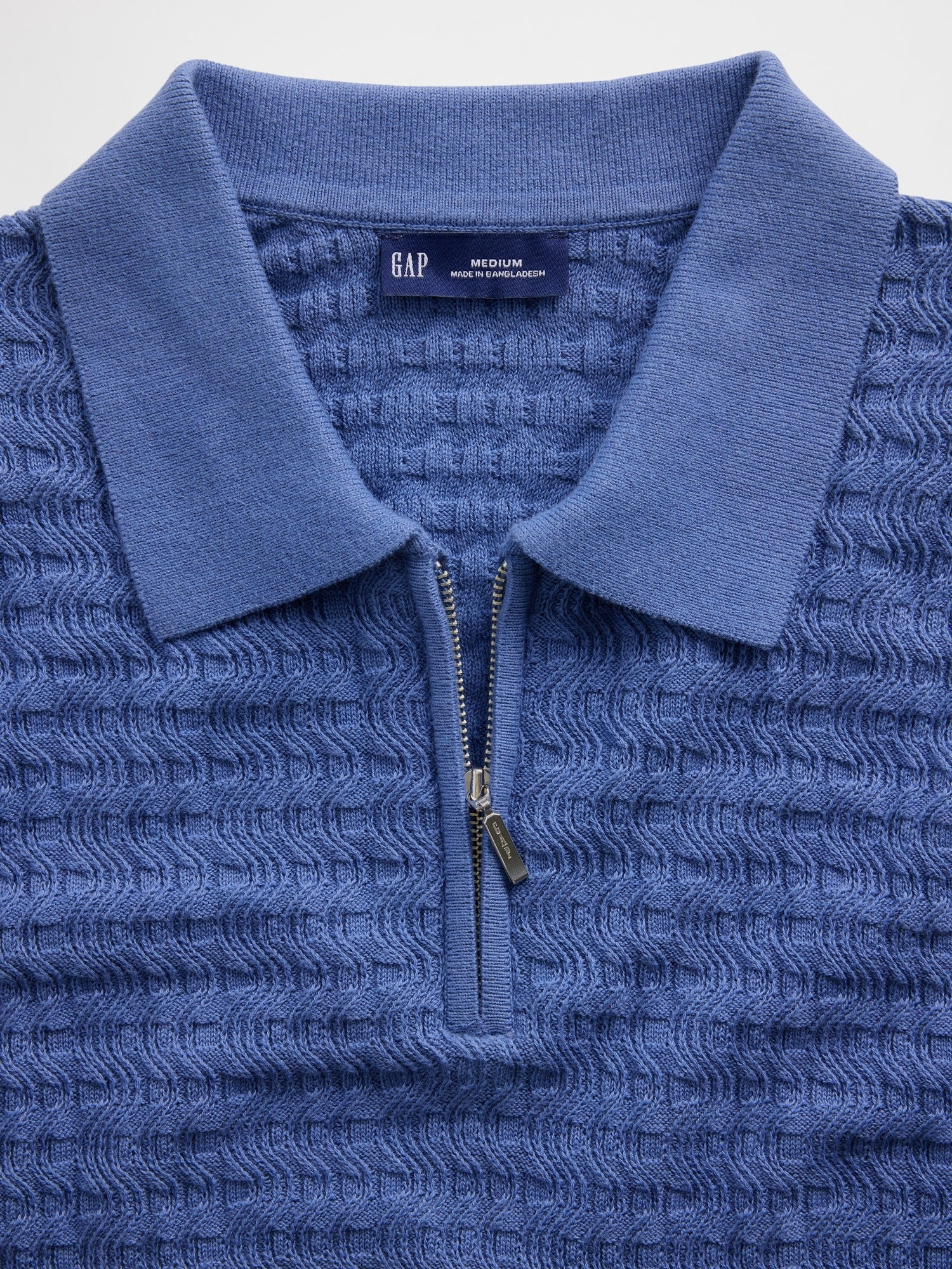 Textured Zip Polo Sweater Shirt - Bainbridge blue