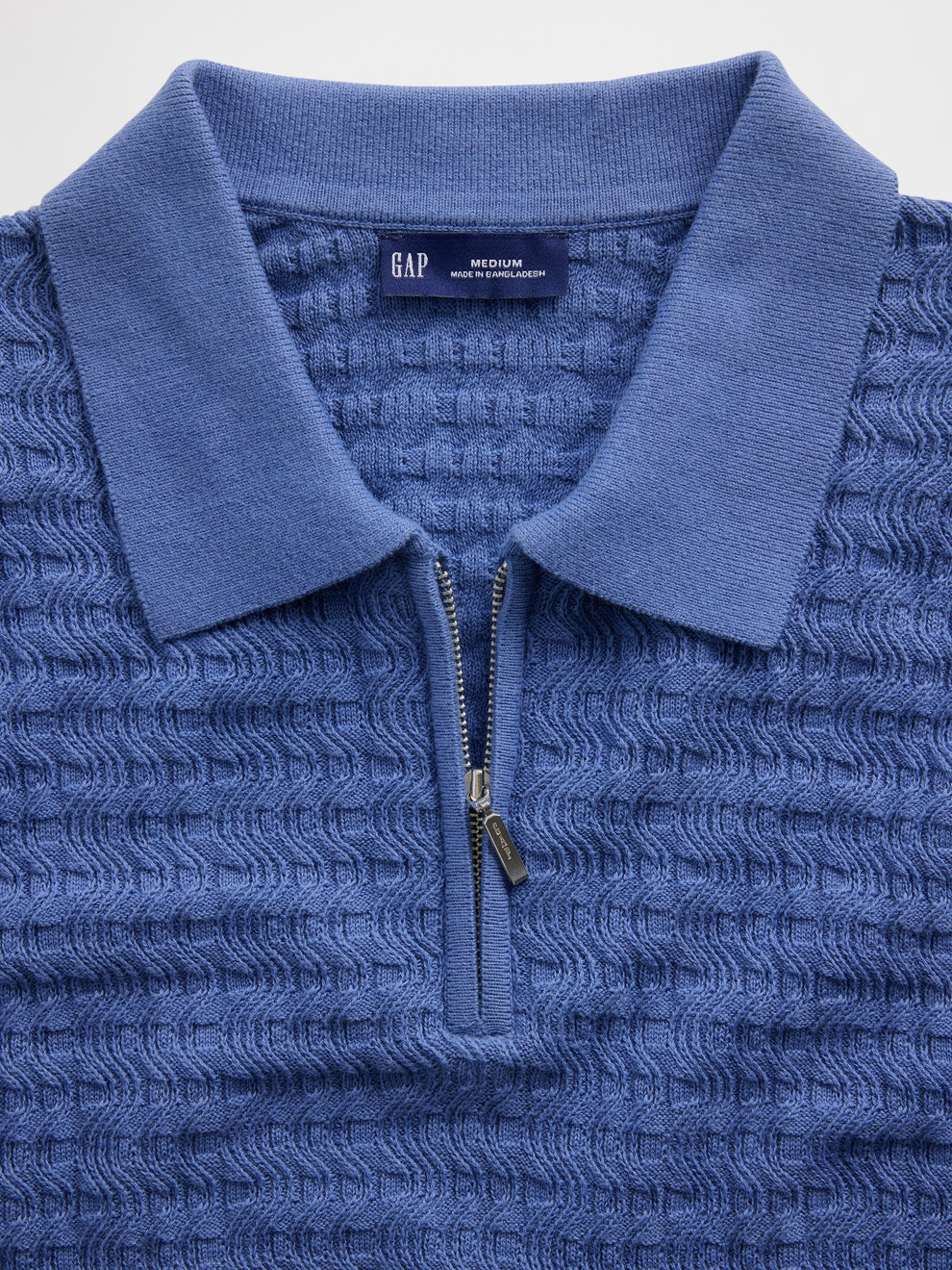 Textured Zip Polo Sweater Shirt - Bainbridge blue