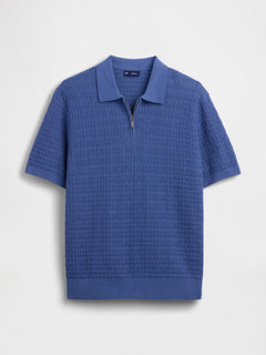 Textured Zip Polo Sweater Shirt - Bainbridge blue