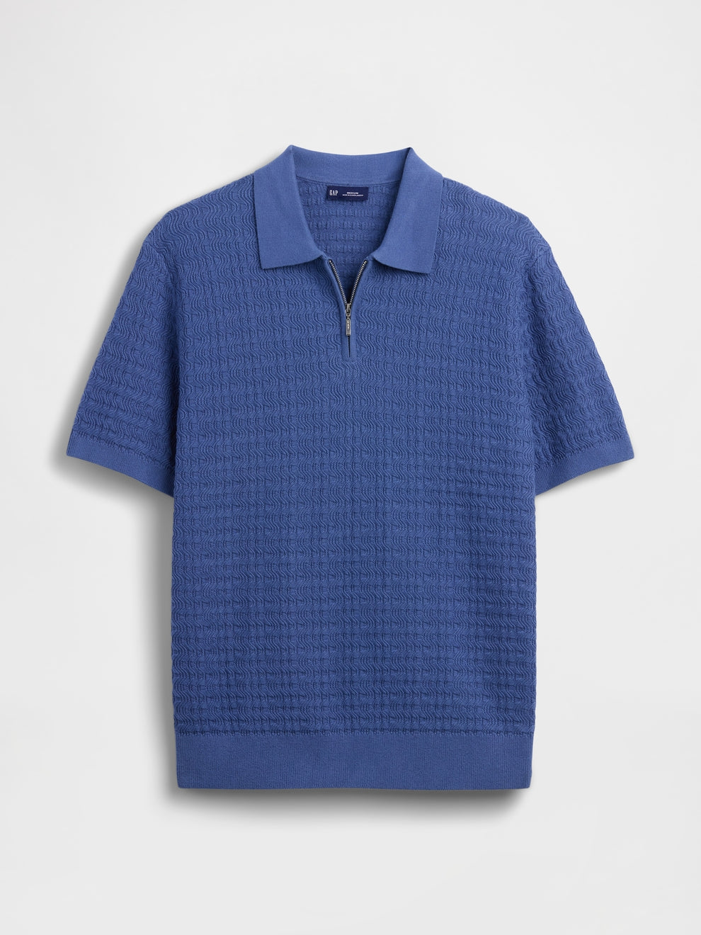 Textured Zip Polo Sweater Shirt - Bainbridge blue
