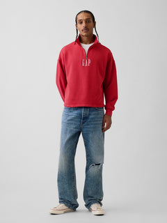 Heavyweight Oversized Logo Quarter-Zip Pullover - Faded red