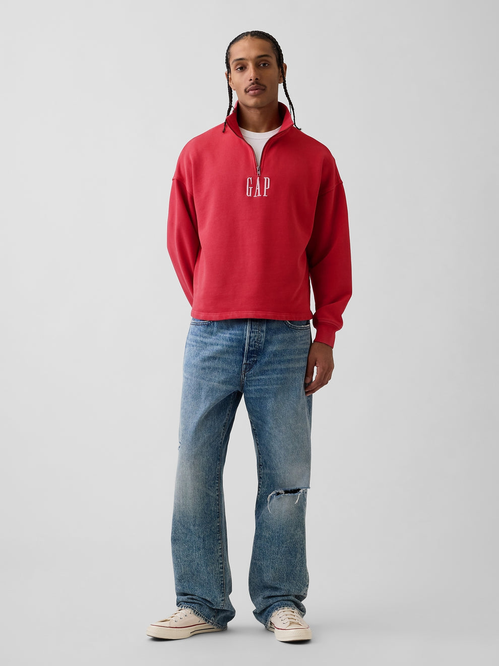 Heavyweight Oversized Logo Quarter-Zip Pullover - Faded red
