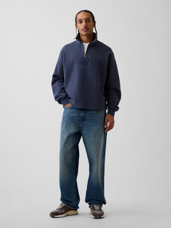 Heavyweight Oversized Logo Quarter-Zip Pullover - Vintage navy blue