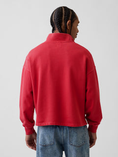 Heavyweight Oversized Logo Quarter-Zip Pullover - Faded red