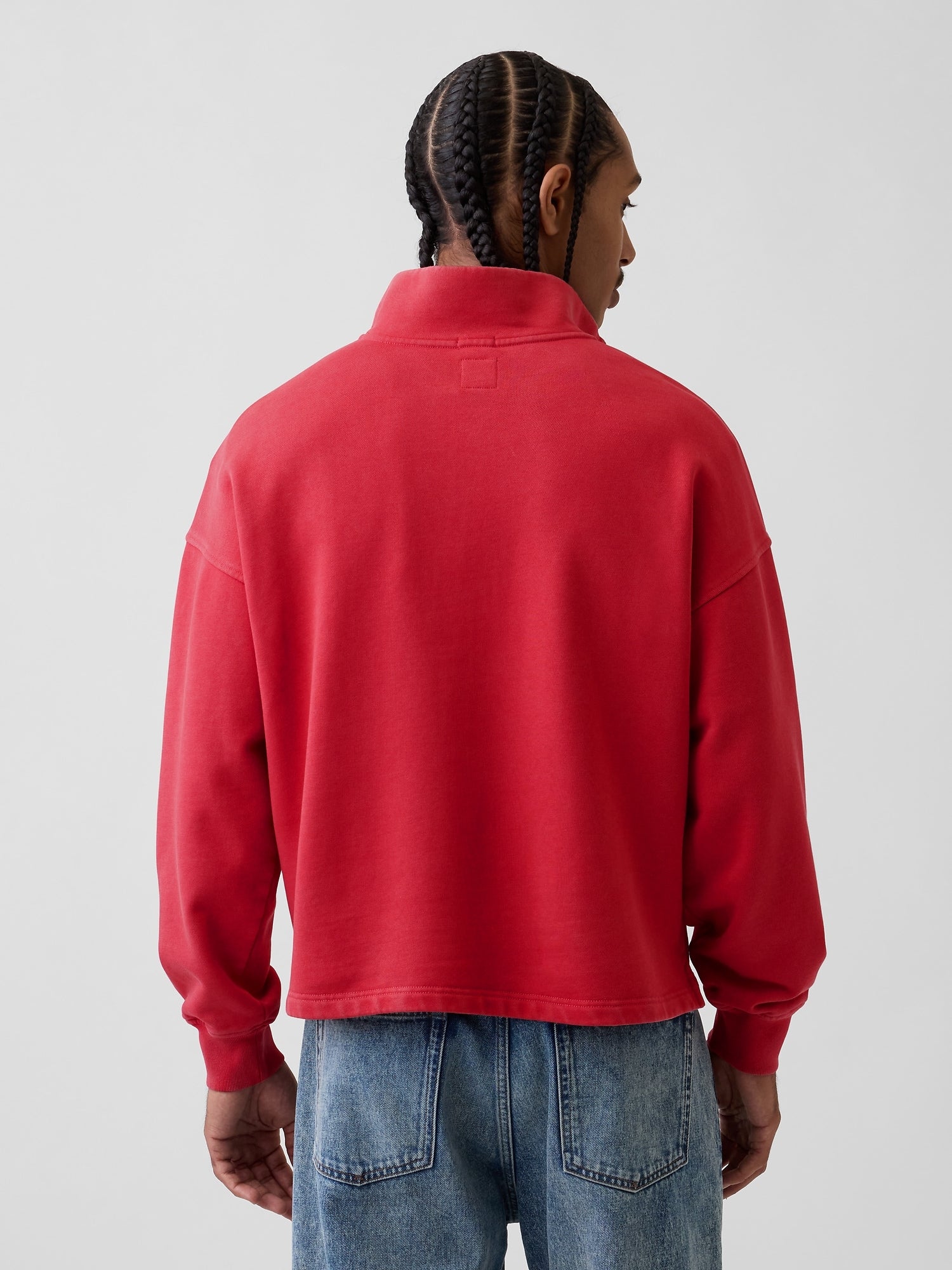 Heavyweight Oversized Logo Quarter-Zip Pullover - Faded red
