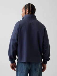 Heavyweight Oversized Logo Quarter-Zip Pullover - Vintage navy blue
