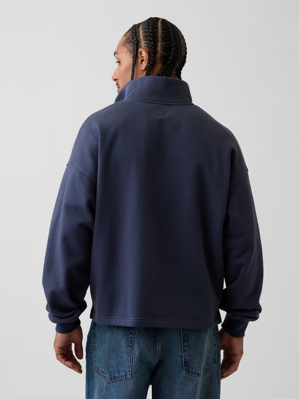 Heavyweight Oversized Logo Quarter-Zip Pullover - Vintage navy blue