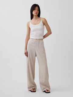 Linen-Blend Easy Wide-Leg Pants - Flax beige
