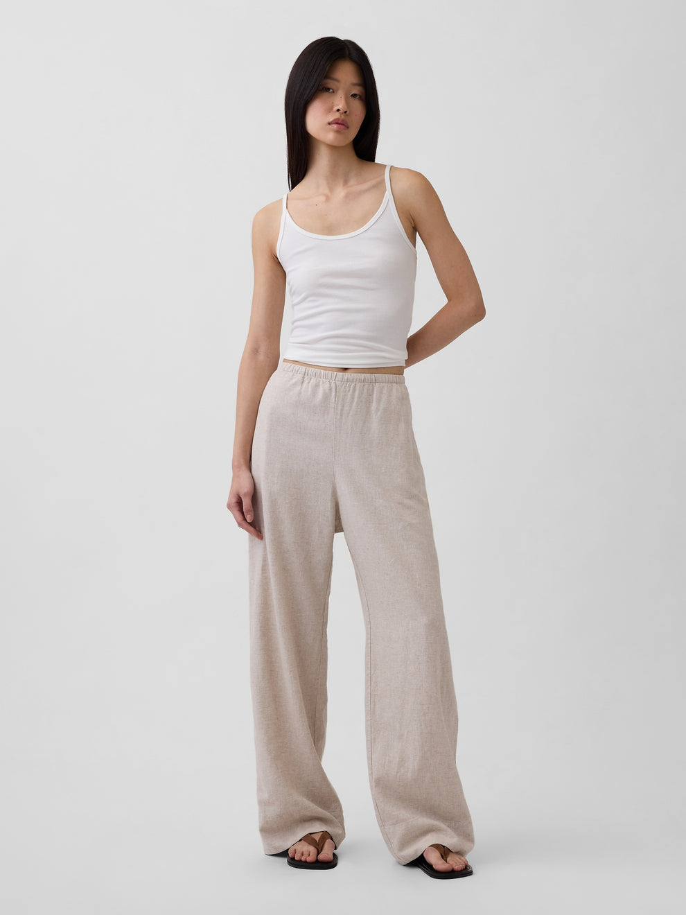 Linen-Blend Easy Wide-Leg Pants - Flax beige