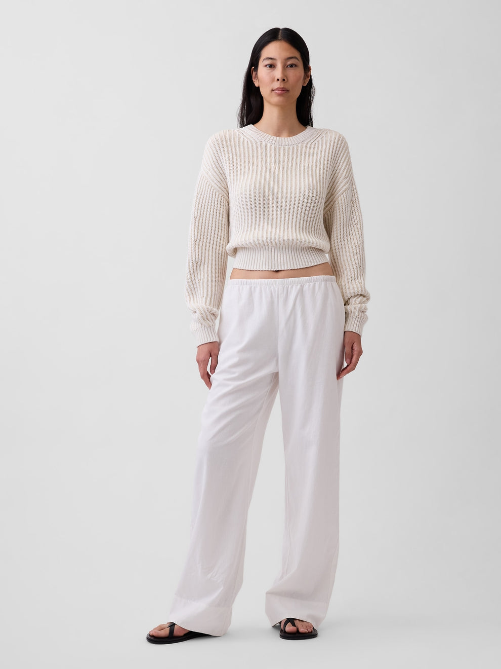 Linen-Blend Easy Wide-Leg Pants - New off white